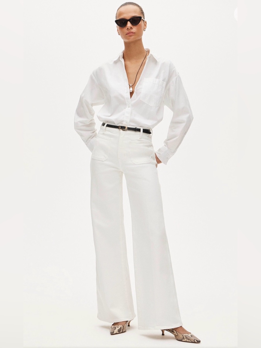 J.Crew Patch-Pocket Denim Trouser High Rise Wide Leg White Jeans Size 26